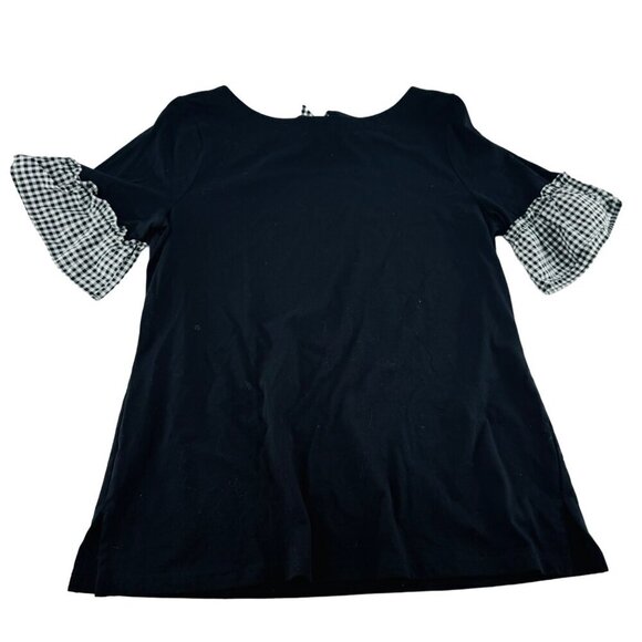 Talbots Tops - Talbots Womens Black Top With Gingham Ruffle Sleeves & Bow Back Detail Size M